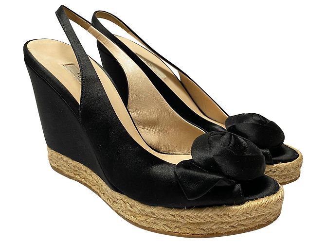 Prada Espadrille-Sandalen aus schwarzer Seide - Ansicht 3