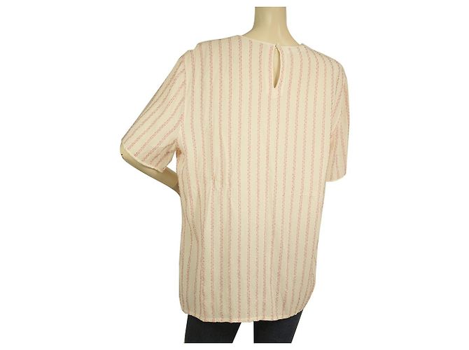Escada Seidencreme mit rosa Perlenstreifen, Tunika-Bluse, Top-Größe 44 Roh - Ansicht 2