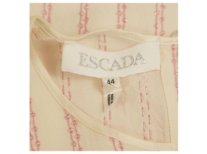 Escada Seidencreme mit rosa Perlenstreifen, Tunika-Bluse, Top-Größe 44 Roh - Ansicht 3