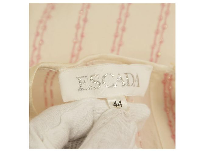 Escada Seidencreme mit rosa Perlenstreifen, Tunika-Bluse, Top-Größe 44 Roh - Ansicht 4