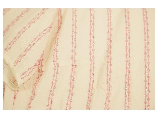 Escada Seidencreme mit rosa Perlenstreifen, Tunika-Bluse, Top-Größe 44 Roh - Ansicht 5