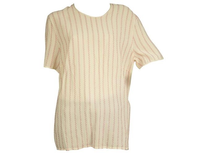 Escada Seidencreme mit rosa Perlenstreifen, Tunika-Bluse, Top-Größe 44 Roh - Ansicht 6