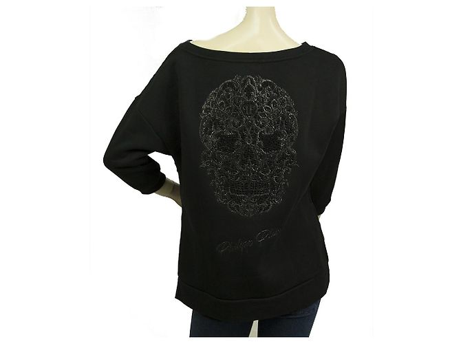 Philipp Plein Schwarze transparente Spitzenfront mit Strass Totenkopf-Logo Top-Bluse Größe S - Ansicht 2
