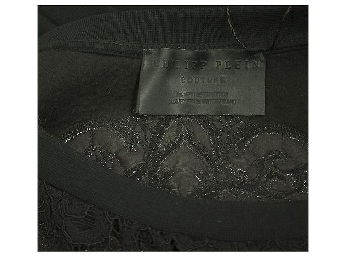 Philipp Plein Schwarze transparente Spitzenfront mit Strass Totenkopf-Logo Top-Bluse Größe S - Ansicht 3