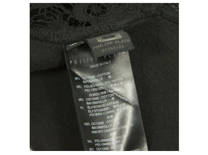 Philipp Plein Schwarze transparente Spitzenfront mit Strass Totenkopf-Logo Top-Bluse Größe S - Ansicht 4
