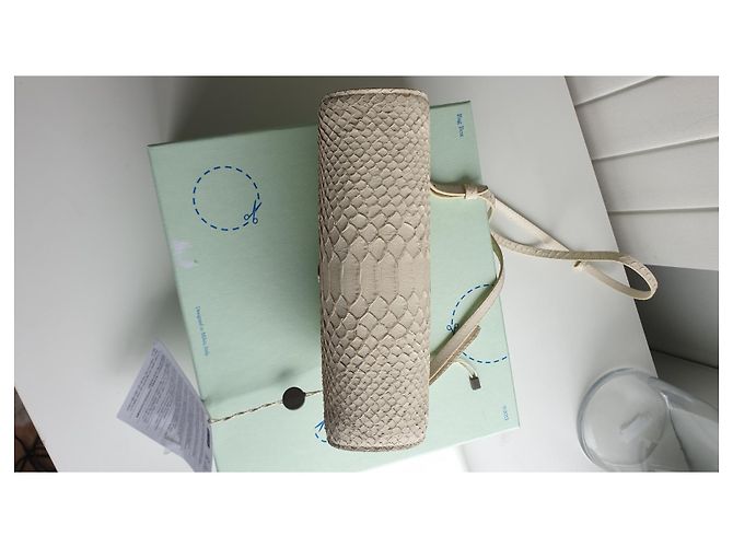 Bolsa Camera Off White em couro creme estampa python - vista 4