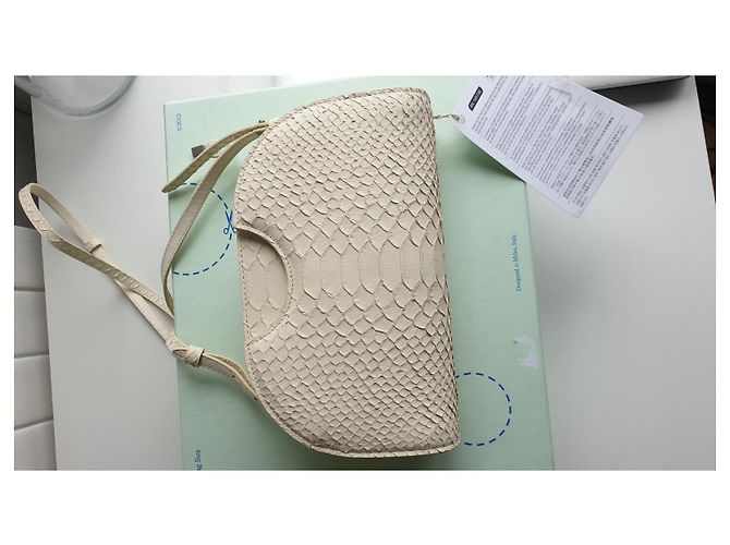 Bolsa Camera Off White em couro creme estampa python - vista 5
