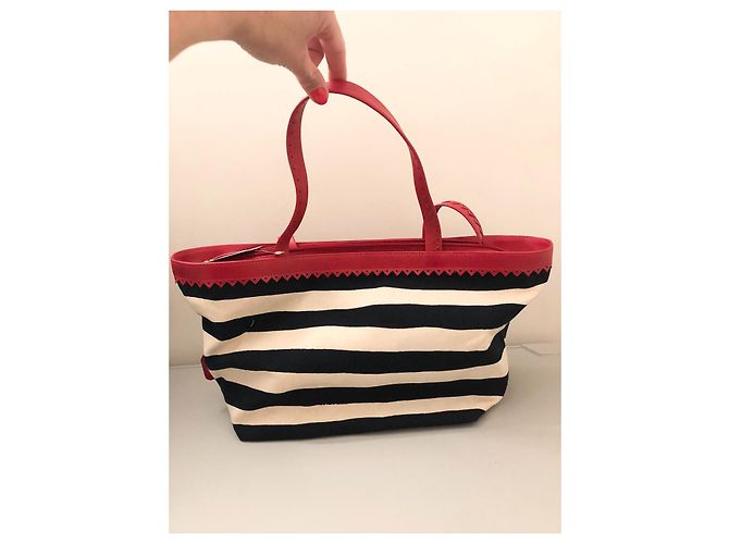 Borsa a mano Moschino Cheap And Chic Tela Beige Blu e Pelle Rossa Multicolore - vista 2