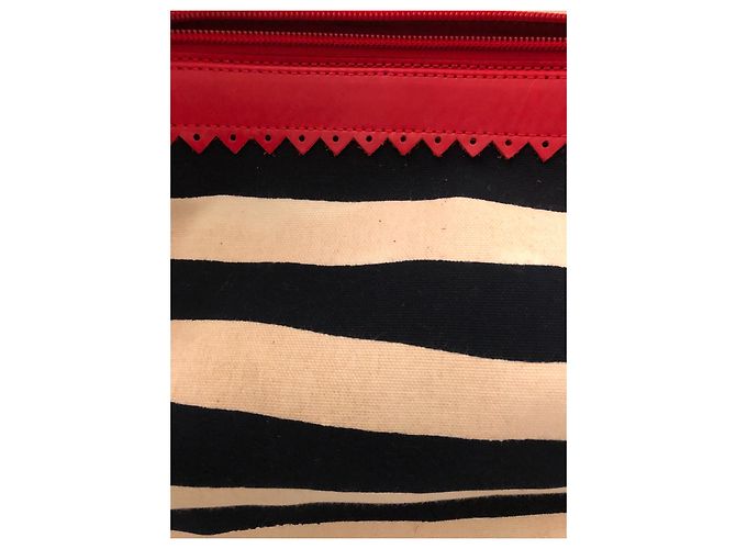 Borsa a mano Moschino Cheap And Chic Tela Beige Blu e Pelle Rossa Multicolore - vista 4