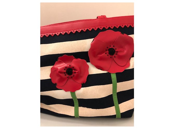 Borsa a mano Moschino Cheap And Chic Tela Beige Blu e Pelle Rossa Multicolore - vista 5