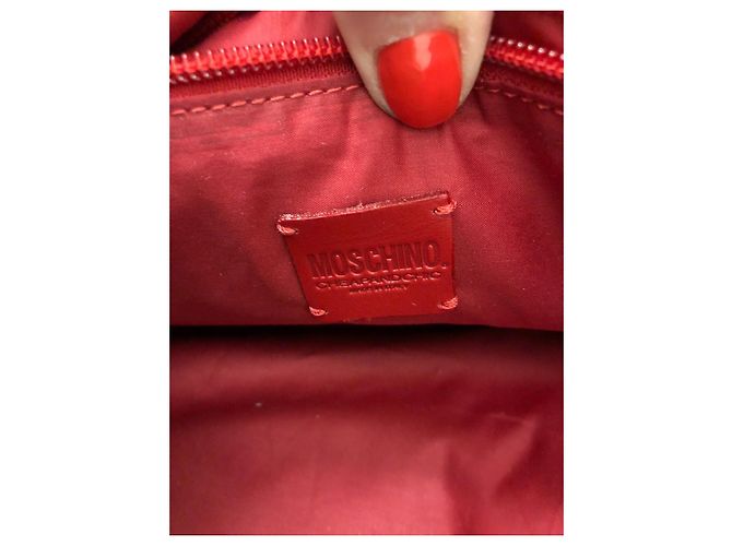 Borsa a mano Moschino Cheap And Chic Tela Beige Blu e Pelle Rossa Multicolore - vista 6