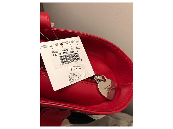Borsa a mano Moschino Cheap And Chic Tela Beige Blu e Pelle Rossa Multicolore - vista 8