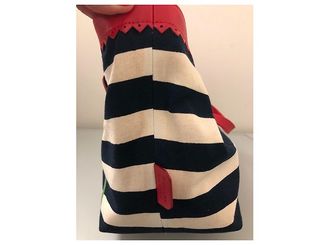 Borsa a mano Moschino Cheap And Chic Tela Beige Blu e Pelle Rossa Multicolore - vista 9