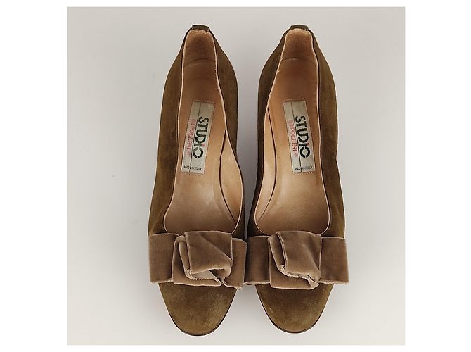 Studio Pollini Scarpe vintage in pelle scamosciata e velluto Verde oliva - vista 2