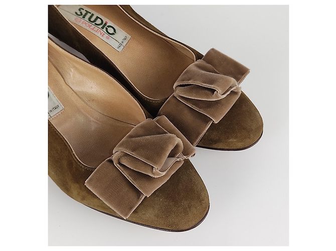 Studio Pollini Scarpe vintage in pelle scamosciata e velluto Verde oliva - vista 3