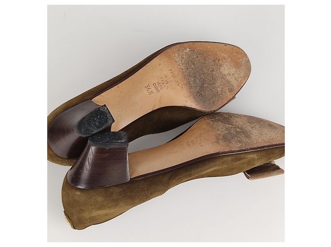 Studio Pollini Scarpe vintage in pelle scamosciata e velluto Verde oliva - vista 6