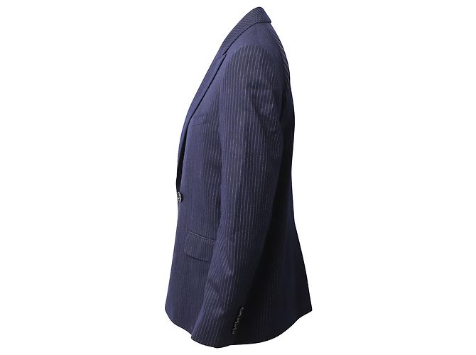 Céline Celine Two-Button Pinstripe Blazer in Navy Blue Wool - view 3