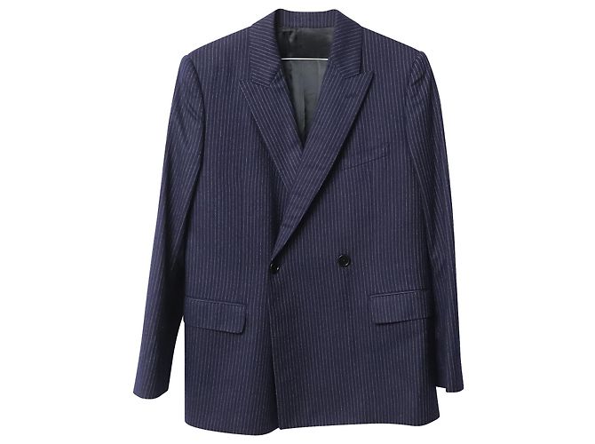 Céline Celine Two-Button Pinstripe Blazer in Navy Blue Wool - view 5