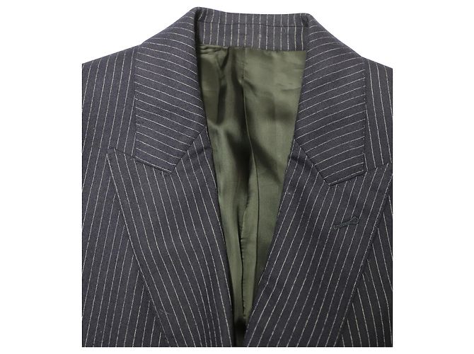 Céline Celine Two-Button Pinstripe Blazer in Navy Blue Wool - view 6
