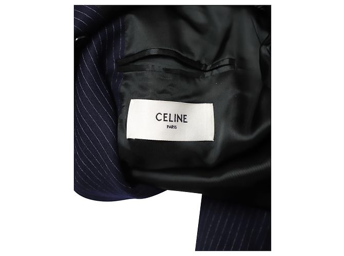 Céline Celine Two-Button Pinstripe Blazer in Navy Blue Wool - view 7