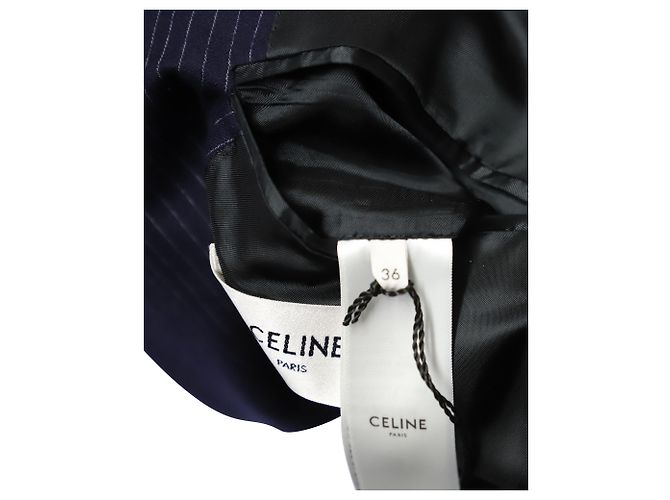 Céline Celine Two-Button Pinstripe Blazer in Navy Blue Wool - view 8