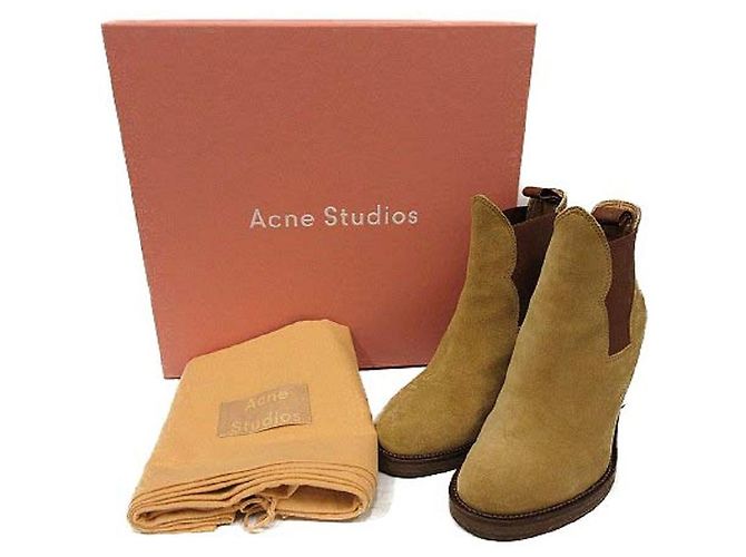 * [Usato] Stivali Acne Studios Side Gore Bootee Tacco grosso in pelle scamosciata 36 23cm beige marrone - vista 7