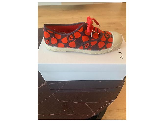 Bensimon Paio di sneakers in tela rosse e viola Rosso Beige Porpora - vista 5