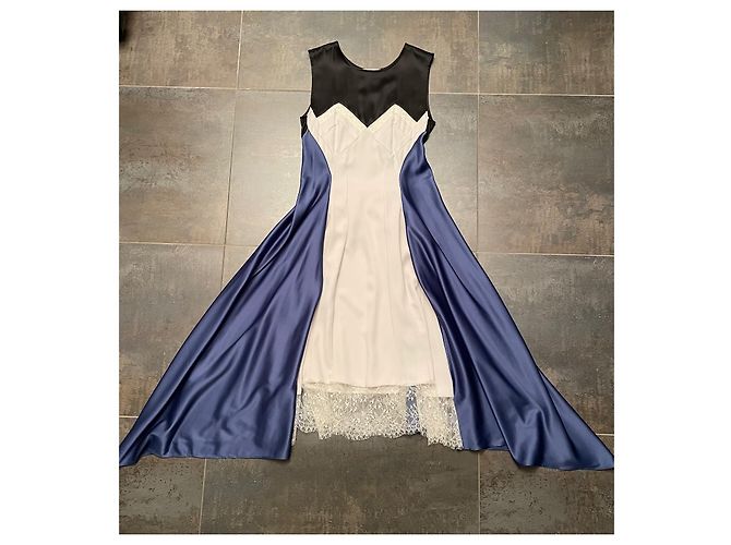 Autre Marque KOCHE Kleid Schwarz Blau und Ecru aus Seide und Polyester Aus weiß - Ansicht 2