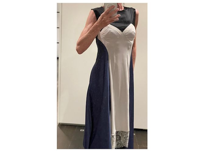 Autre Marque KOCHE Kleid Schwarz Blau und Ecru aus Seide und Polyester Aus weiß - Ansicht 7