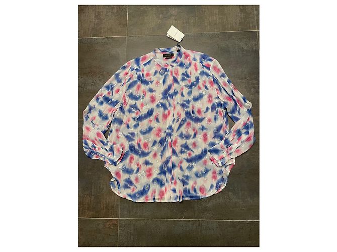 Camicetta Isabel Marant DAWS in seta rosa bianco blu - vista 2