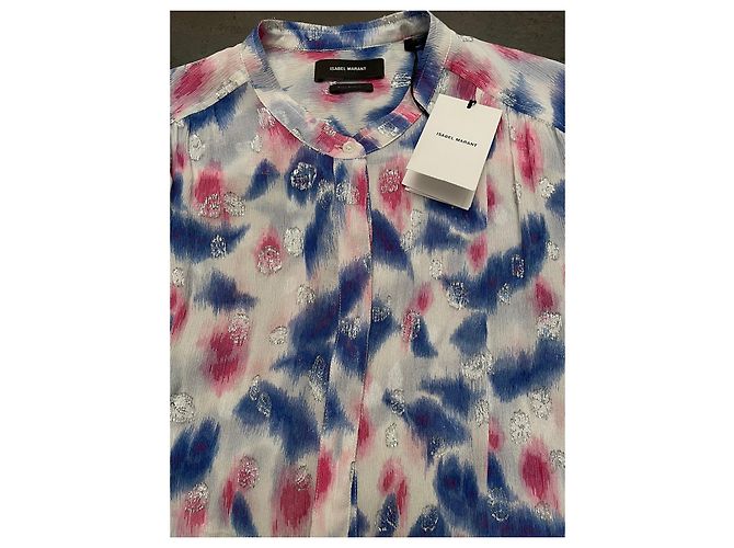 Camicetta Isabel Marant DAWS in seta rosa bianco blu - vista 4