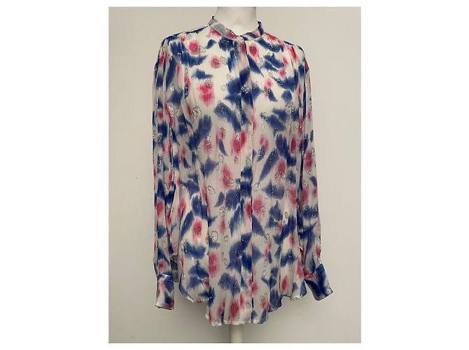 Camicetta Isabel Marant DAWS in seta rosa bianco blu - vista 5