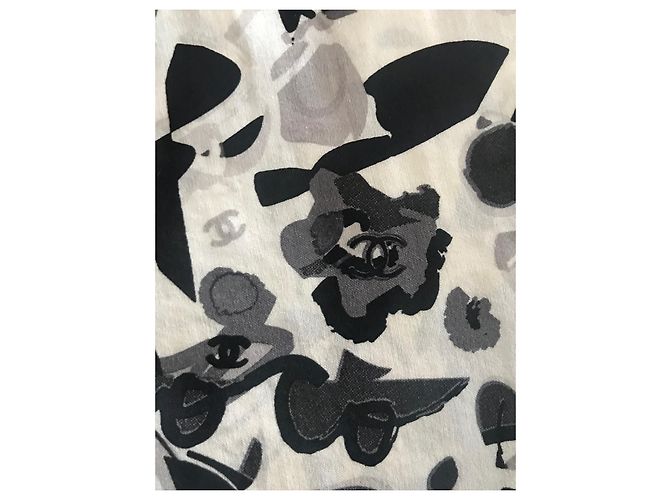 Chanel Seidentop mit Monogramm und CC Muster Schwarz Weiß - Ansicht 3