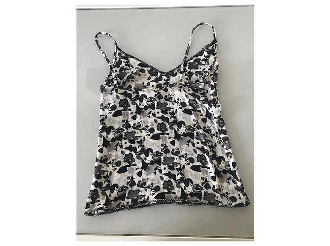 Chanel Seidentop mit Monogramm und CC Muster Schwarz Weiß - Ansicht 7