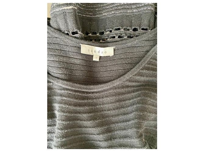 Abito Sandro nero in cotone e angora con profili argento - vista 2