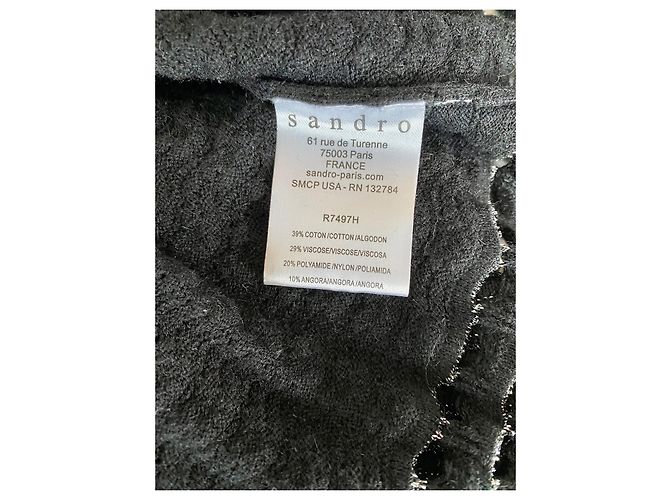 Abito Sandro nero in cotone e angora con profili argento - vista 3