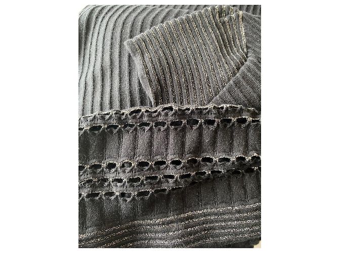 Abito Sandro nero in cotone e angora con profili argento - vista 4