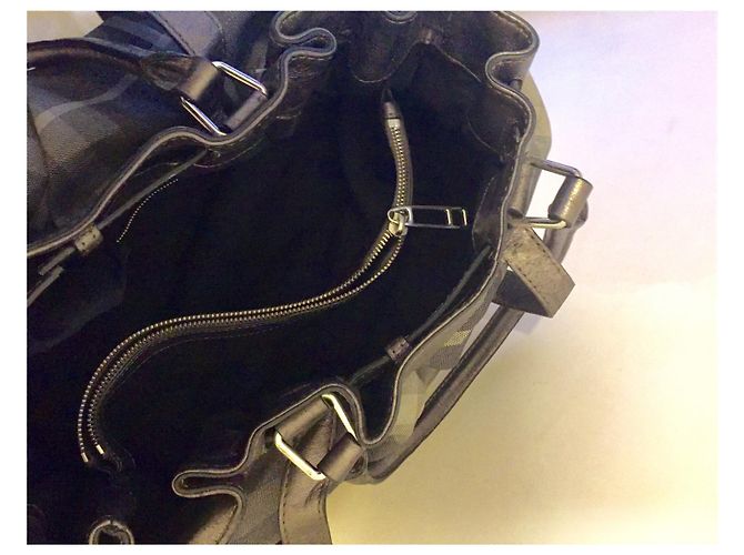 Borsa a tracolla grande Burberry in pelle e tela Argento Grigio Silver hardware - vista 12