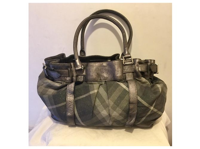 Borsa a tracolla grande Burberry in pelle e tela Argento Grigio Silver hardware - vista 13