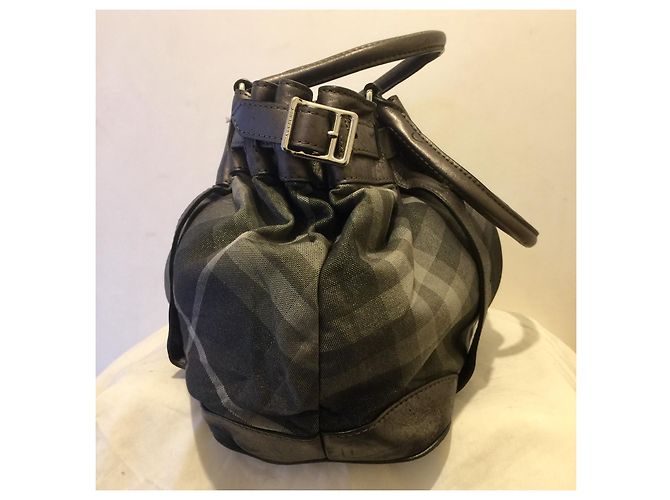 Borsa a tracolla grande Burberry in pelle e tela Argento Grigio Silver hardware - vista 2