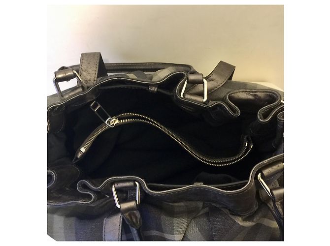 Borsa a tracolla grande Burberry in pelle e tela Argento Grigio Silver hardware - vista 3