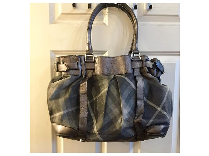 Borsa a tracolla grande Burberry in pelle e tela Argento Grigio Silver hardware - vista 4