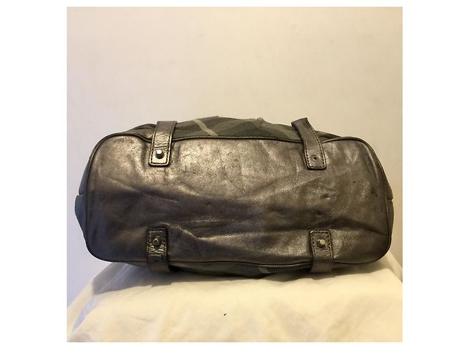 Borsa a tracolla grande Burberry in pelle e tela Argento Grigio Silver hardware - vista 6