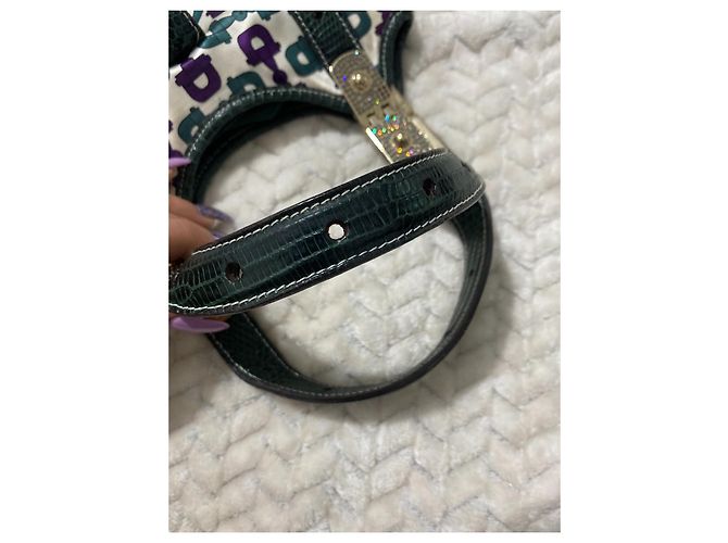 Gucci Mini Borsa in Raso Horsebit e Pelle di Lucertola Bianco Verde Viola Porpora - vista 10