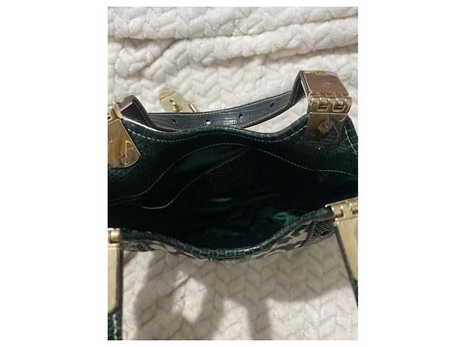 Gucci Mini Borsa in Raso Horsebit e Pelle di Lucertola Bianco Verde Viola Porpora - vista 11