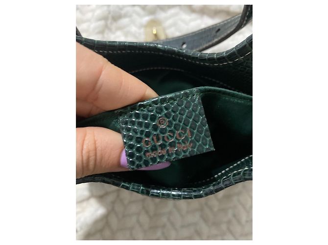 Gucci Mini Borsa in Raso Horsebit e Pelle di Lucertola Bianco Verde Viola Porpora - vista 12