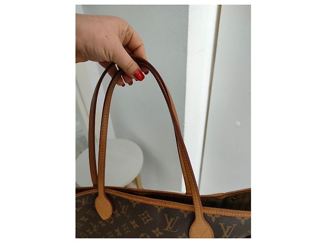 Louis Vuitton Neverfull in pelle di struzzo marrone - vista 5