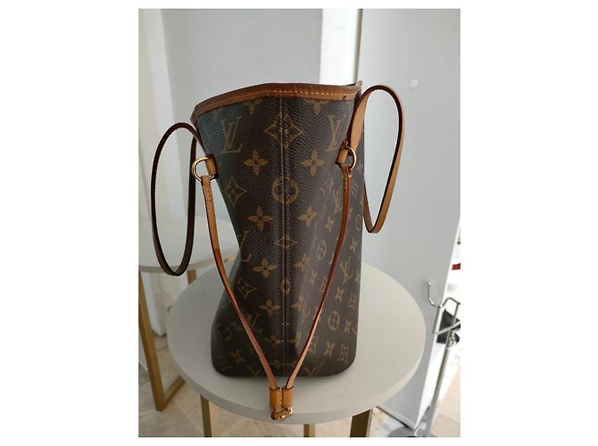 Louis Vuitton Neverfull in pelle di struzzo marrone - vista 8