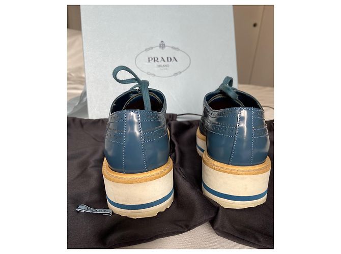 Scarpe Derby Prada Pelle Jean Blue 36.5 Blu chiaro - vista 3