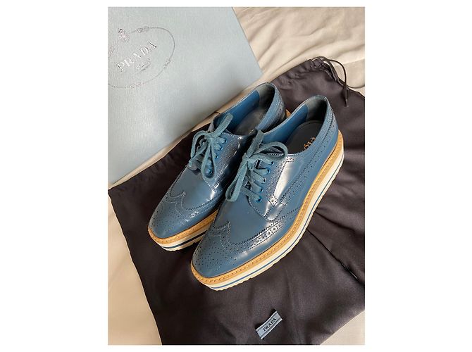 Scarpe Derby Prada Pelle Jean Blue 36.5 Blu chiaro - vista 4